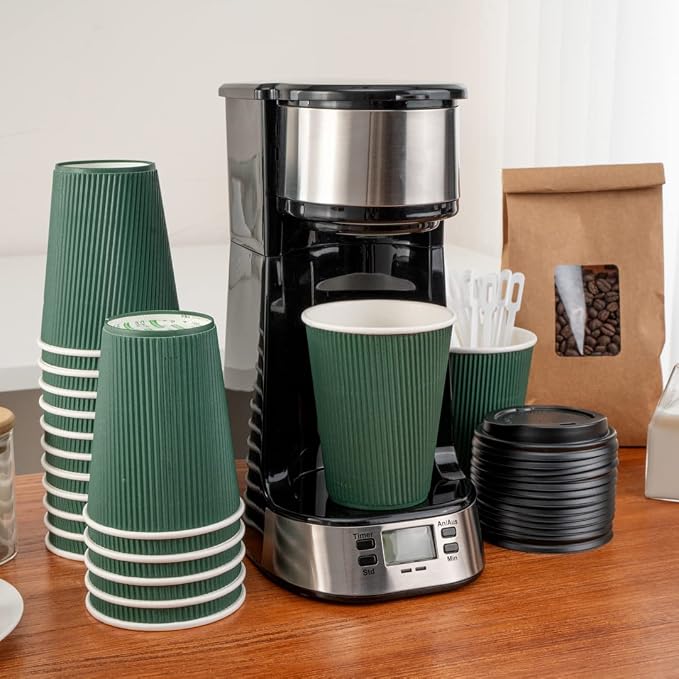 Restaurantware Ripple Wall Coffee Cups 25 Count 12 Ounce Insulated Forest Green - Image 7