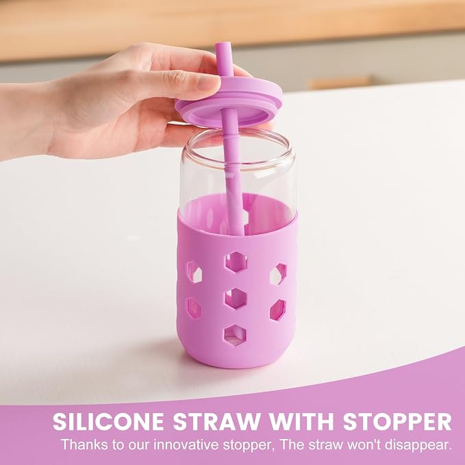 Mrsdry Glass Cups with Lids and Straws, 16oz Drinking Glasses Set with Silicone - Image 8