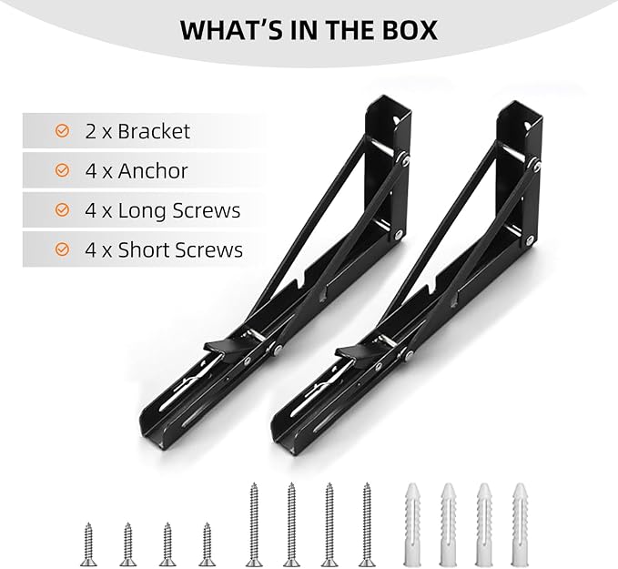 Folding Shelf Brackets 8 inch Foldable Shelf Bracket Heavy Duty Collapsible - Image 6