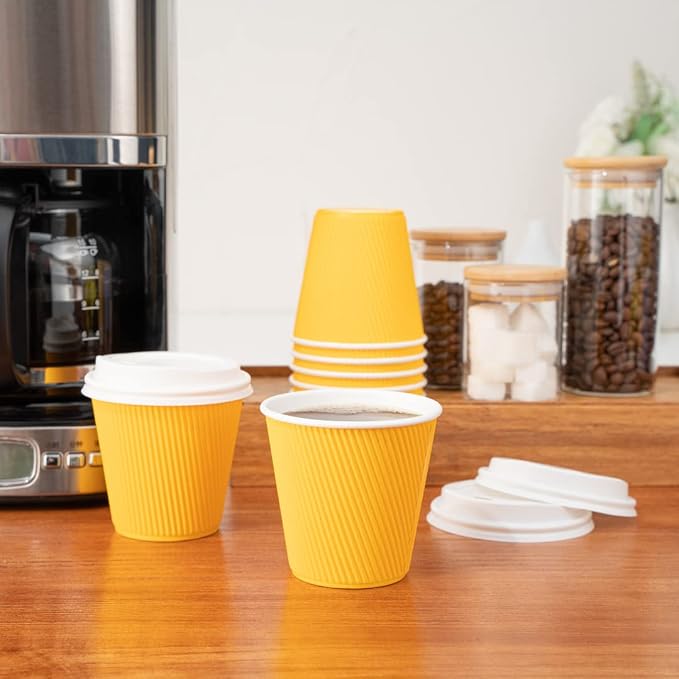 Restaurantware Ripple Wall Coffee Cups 25 Count 8 Ounce Insulated Yellow Paper - Image 6