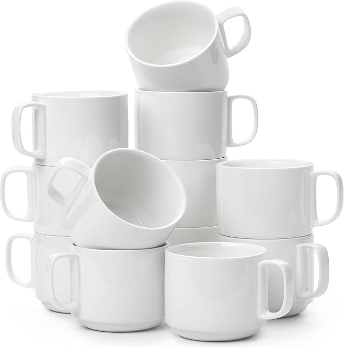 BTaT- Porcelain Stackable Coffee Mugs, 12 Pack, 12 oz, Dishwasher and Microwave by BrewToATea