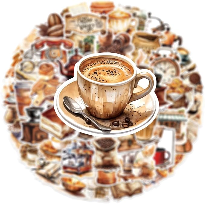 50PCS Vintage Coffee Sticker Pack, Waterproof Vinyl Coffee Journal Decals - Image 8