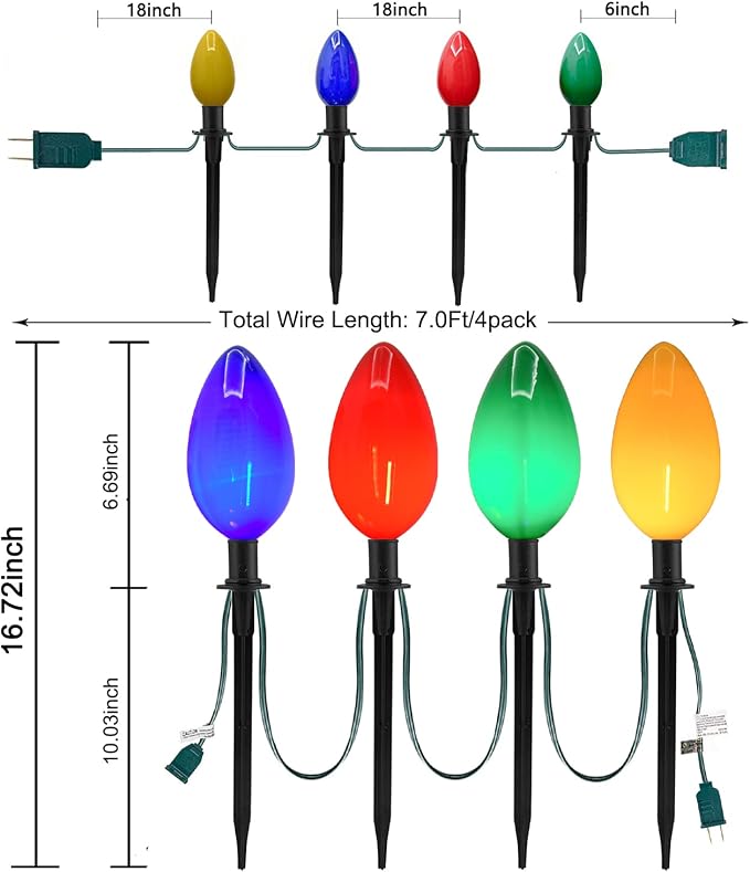 C9 Christmas Path Marker Light Outdoor, 7 Feet LED Christmas Pathway Lights - Image 2