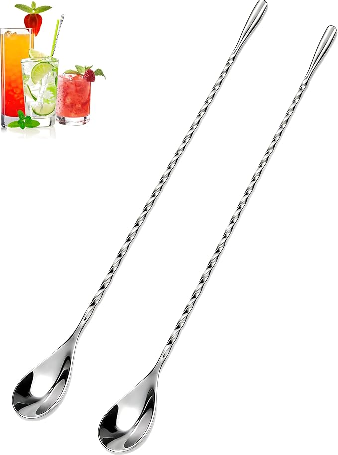 Bar Spoon Set, 10 Inch Stainless Steel Cocktail Mixing Spoon by Goldelith