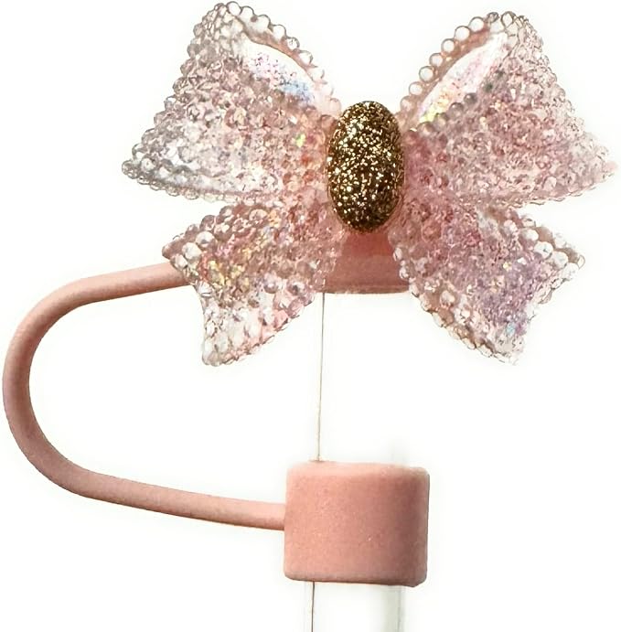 5 Pack 10mm Cute Glitter Bling Bows Straw Toppers, Fits Stanley and Simple - Image 6