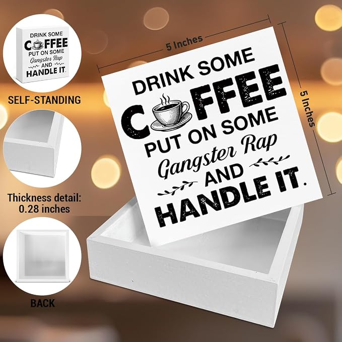 Coffee Bar Decor, Funny Coffee Table Decor Wooden Sign, Drink Some Coffee Put - Image 2