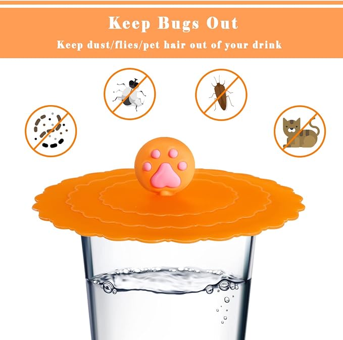 5 Pcs Silicone Cup Lids with Cat Paw Handle - Image 6