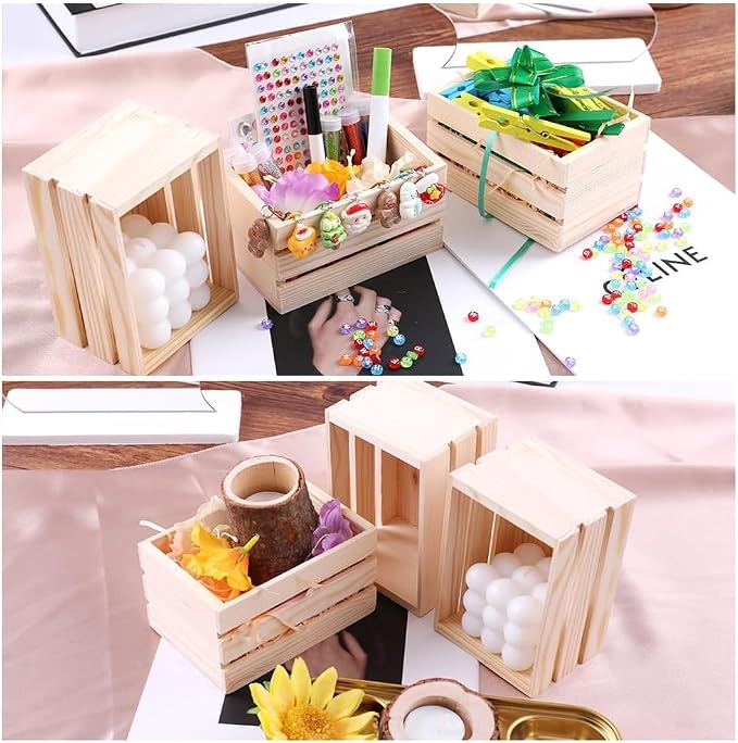 GRETJOB 6PCS 5" Wooden Crates, Nesting Rustic Wood Storage Boxes Set, Farmhouse - Image 2