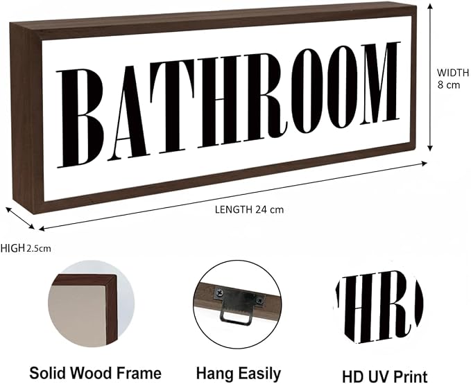 Bathroom Sign, Rustic Framed Wooden Box Sign, Decorative Wooden Plaques - Image 5