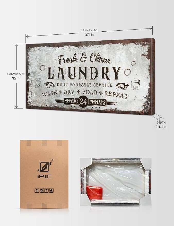 IPIC - Rustic Laundry Sign Wash Dry Fold Repeat, Canvas Print Wall Art - Image 7
