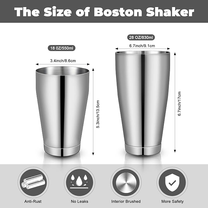 Sabary 6 Pcs Cocktail Shakers Professional Bar Shaker Boston Set Stainless - Image 2
