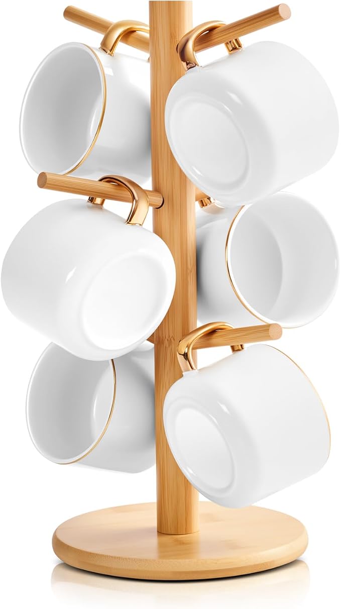 Bamboo Mug Tree for Counter, 6 Hooks Detachable Coffee Mug Holder, Decorative by Unknown
