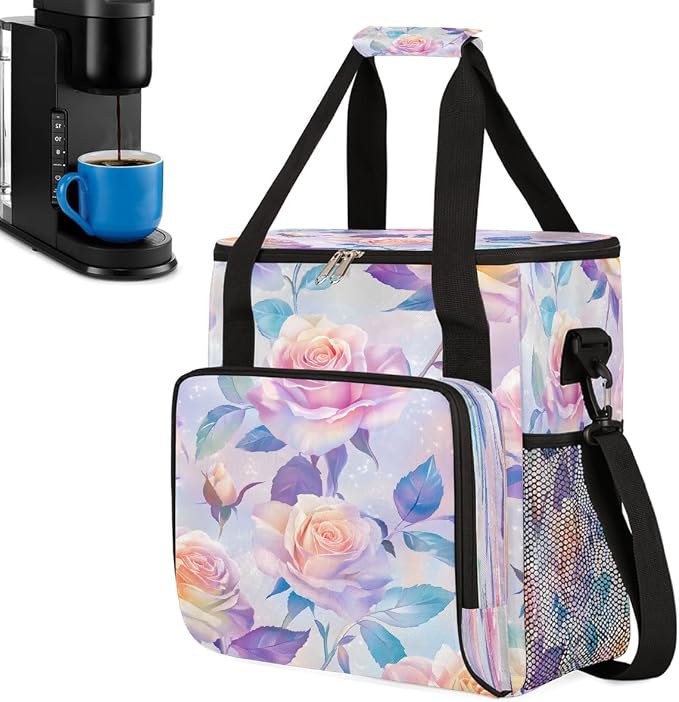 Pink Roses Coffee Maker Carring Bag Travel Carrying Storage Tote Bag Compatible by CFERSAN