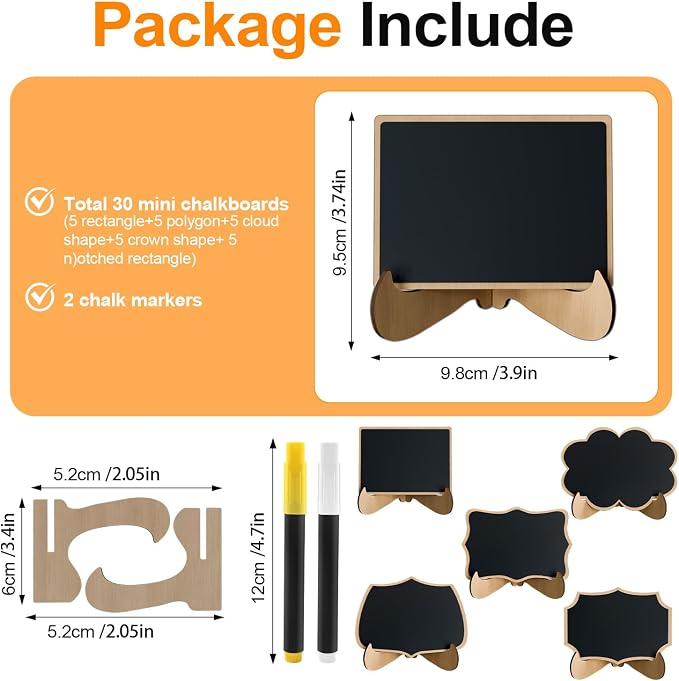 Mini Chalkboard Signs for Food Labels- 30 Pack Small Wooden Framed Blackboard - Image 2
