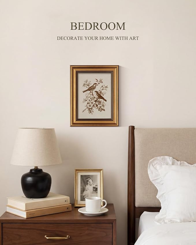 ARPEOTCY Gold Framed Canvas Wall Art, 8x10 Inch Vintage Bird Wall Art, Sepia - Image 5