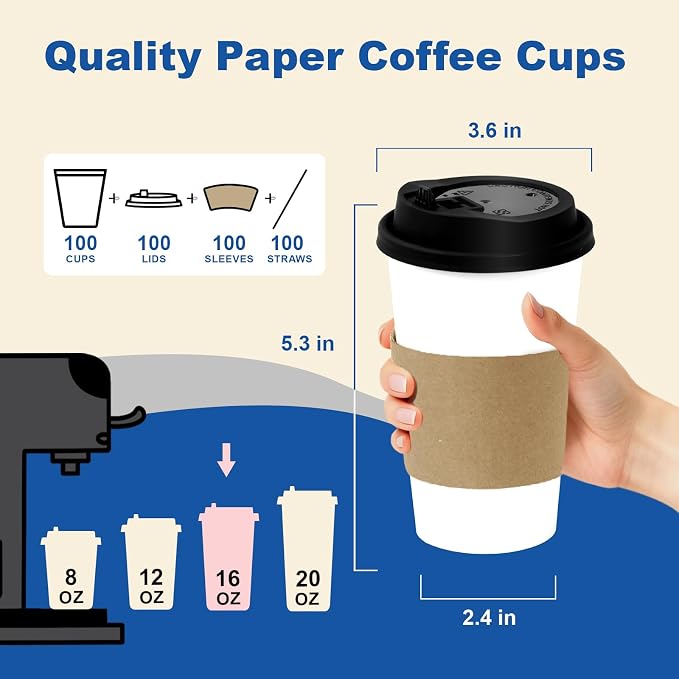 16 oz 100 Pack Coffee Cups - Image 3