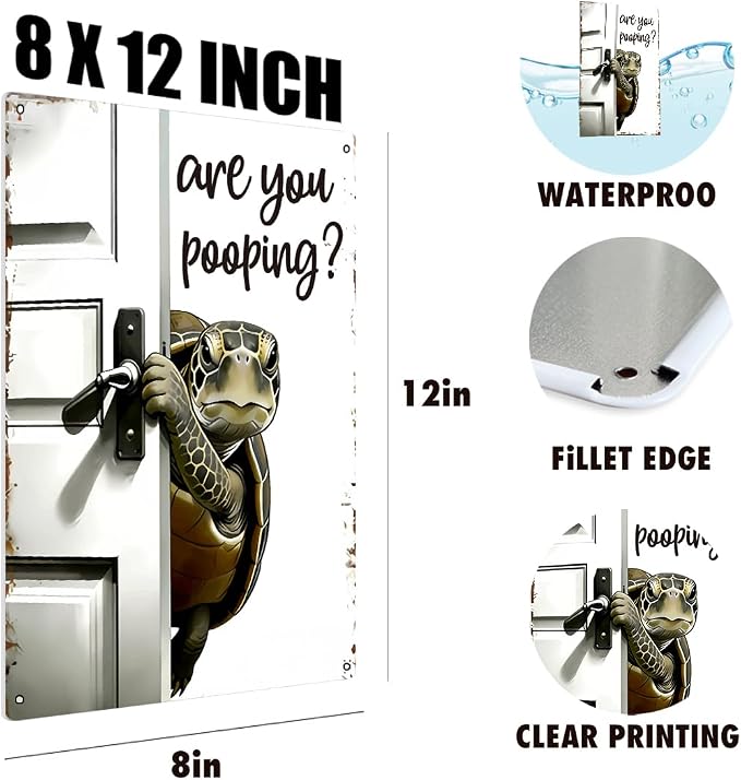 BEASTZHENG Metal Tin Sign Vintage Sea Turtle Metal Sign, Funny Bathroom Wall Art - Image 3