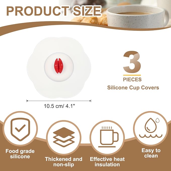 uxcell 3Pcs Silicone Cup Covers, 4.72" Heart Universal Cup Lids Reusable - Image 2
