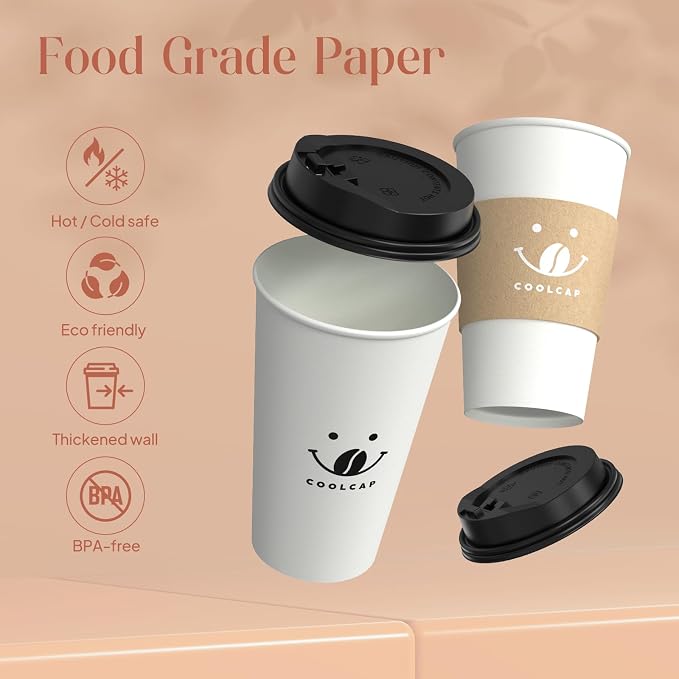 Coffee Cups with Lids and Sleeves, 16 oz 50 pack To Go Cups with Lids, Paper - Image 4