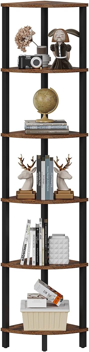 VIMBER Corner Shelf, 6-Tier Corner Bookshelf, Industrial Corner Ladder Shelf by VIMBER