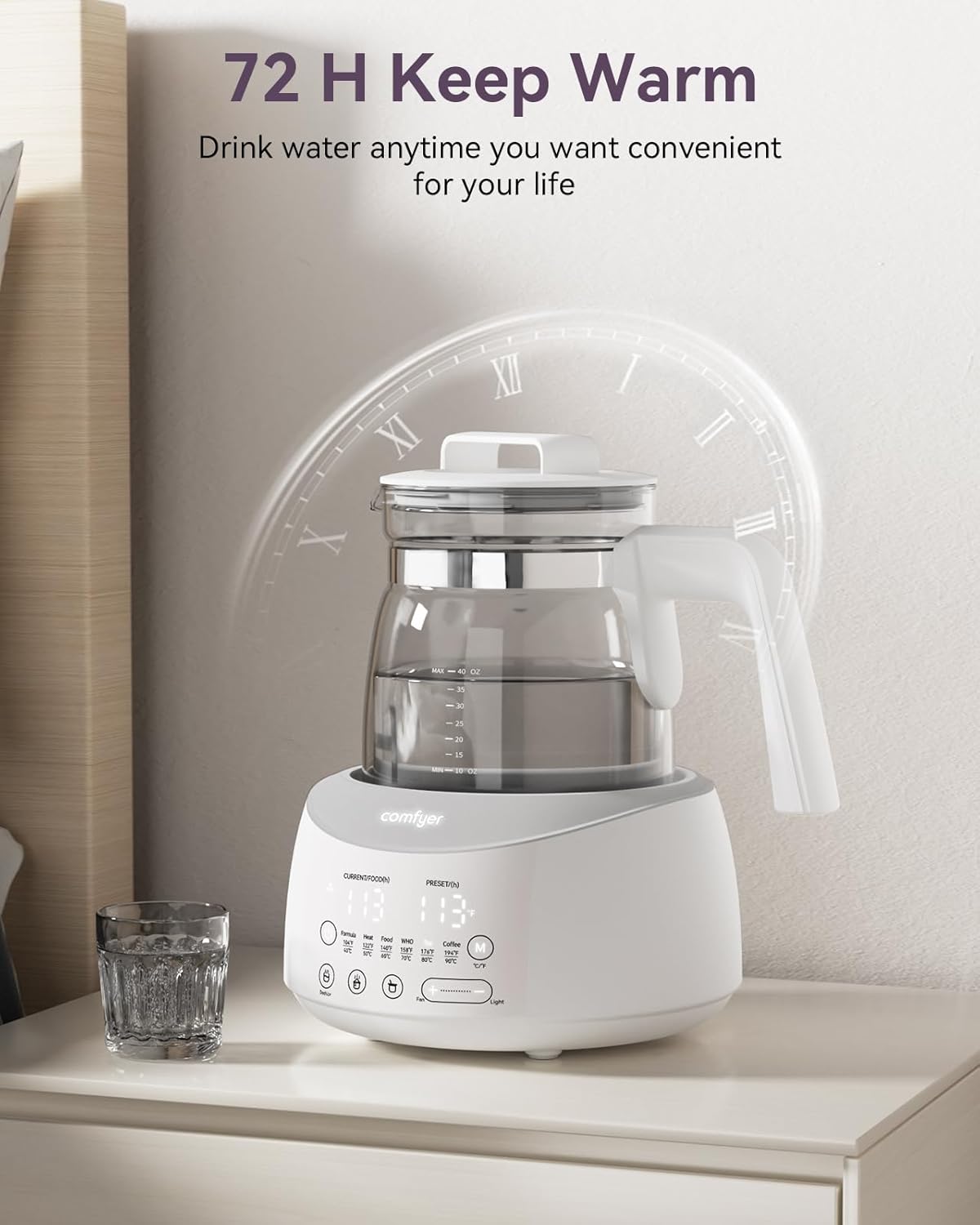 Bottle Warmer comfyer, Baby Bottle Warmer with Night Light & Faster Cooling Fan, Instantly Water Warmer, Tea Kettle Electric with 6 Temperature Control Presets, Feed Baby More Easier and Healthier