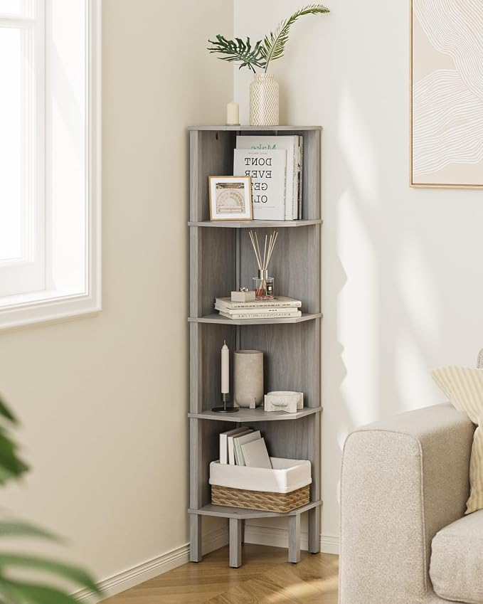 Corner Shelf, 5 Tier Corner Bookshelf, Display Corner Shelf Stand by Apetaccat