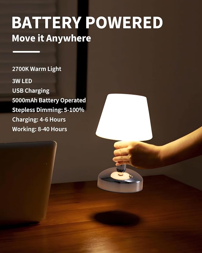 KDG Modern Cordless Small Table Lamps, Outdoor Portable Shower Waterproof LED - Image 4