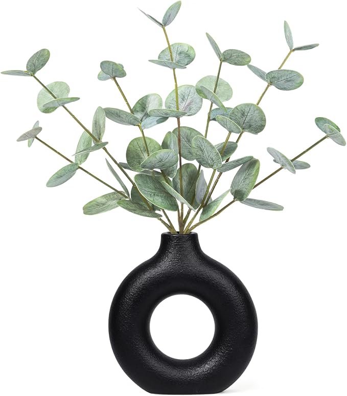 FIACO Artificial Eucalyptus Stems in Ceramic Vase, Coffee Table Centerpiece by FIACO