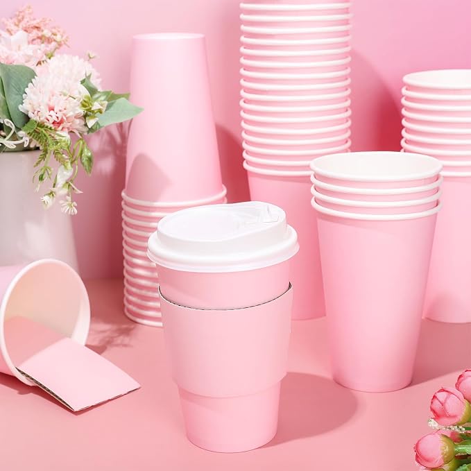 JarThenaAMCS 50 Set 16Oz Pink Disposable Coffee Cups - Image 5