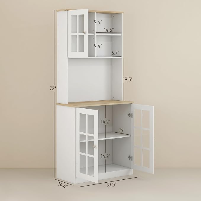 HOMCOM Kitchen Pantry Storage Cabinet, Large Countertop, Glass Doors and - Image 3