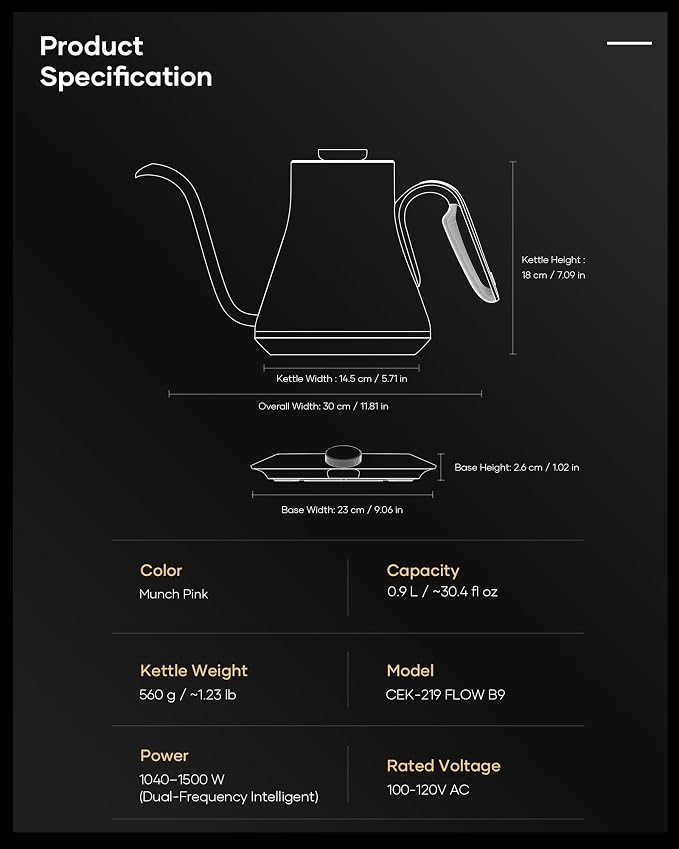 Cocinare Gooseneck Electric Kettle, ±1°F Precise Temperature Control, 1500W - Image 9
