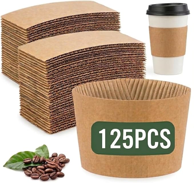 125 Pcs Coffee Cup Sleeves Disposable – Corrugated Kraft Paper Cup Sleeves by Unknown