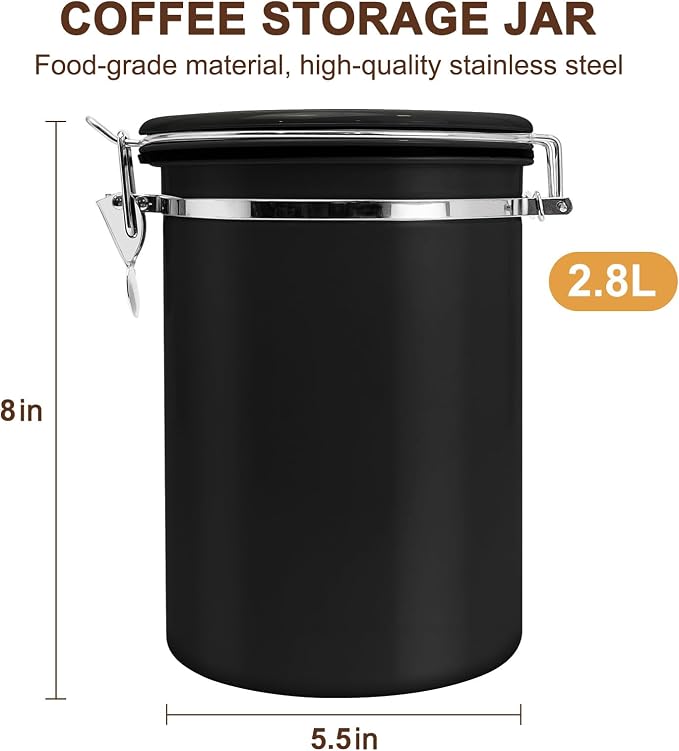 2.8L Airtight Vacuum Coffee Canister, Stainless Steel Storage Container - Image 2