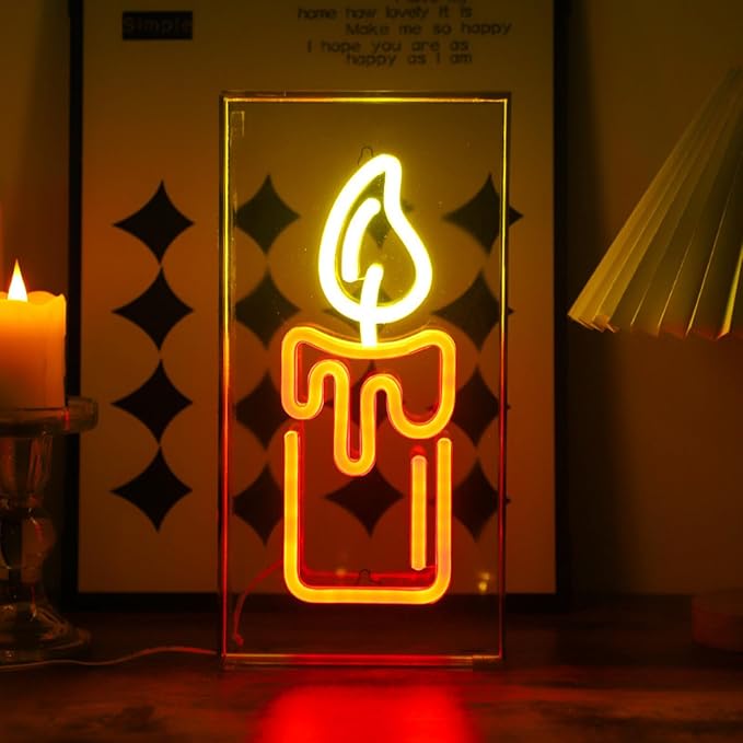 Candle Flame Neon Lights Sign 3D Desktop Standable Flame Lightbox by HFHungkeong