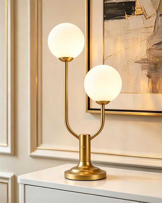 Lightdot Globe Table Lamp for Bedroom Mid Century Modern Gold Small Desk Lamp by LightdotLighting