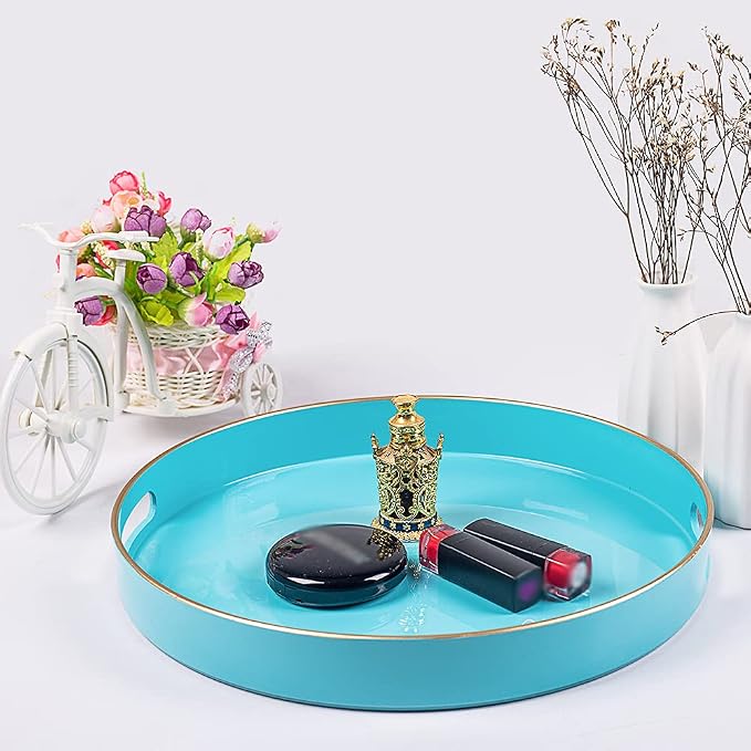 MAONAME 13-inch Light Blue Round Tray, Modern Decorative Tray - Image 4
