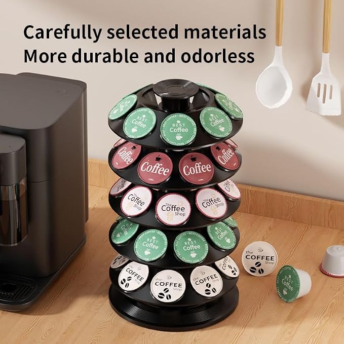 SAVORI 40 Capacity Rotating K-Cup Holder, 5-Tier Black Coffee Pod Carousel Stand - Image 4