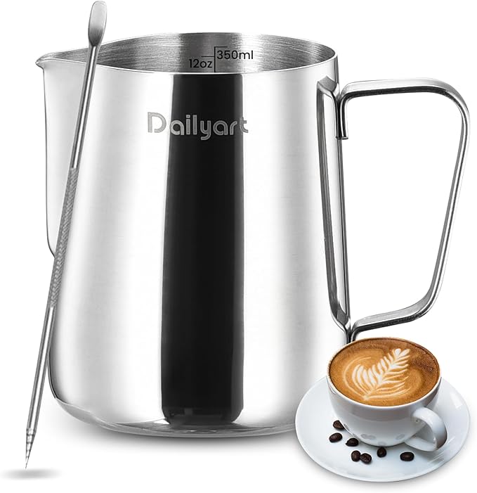 Milk Frothing Pitcher, Dailyart 12oz/350ml Milk Frother Cup 304 Stainless Steel by Dailyart