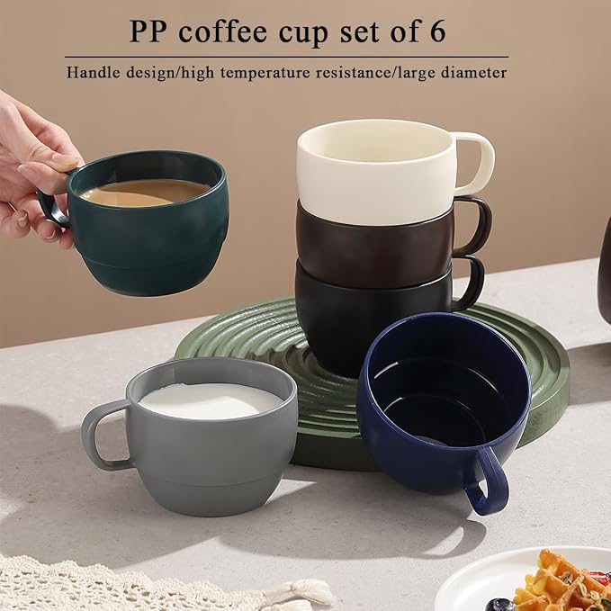 Coffee Mugs Set of 6, Coffee Cups 12oz, Durable Light Weight Plastic Mugs - Image 3