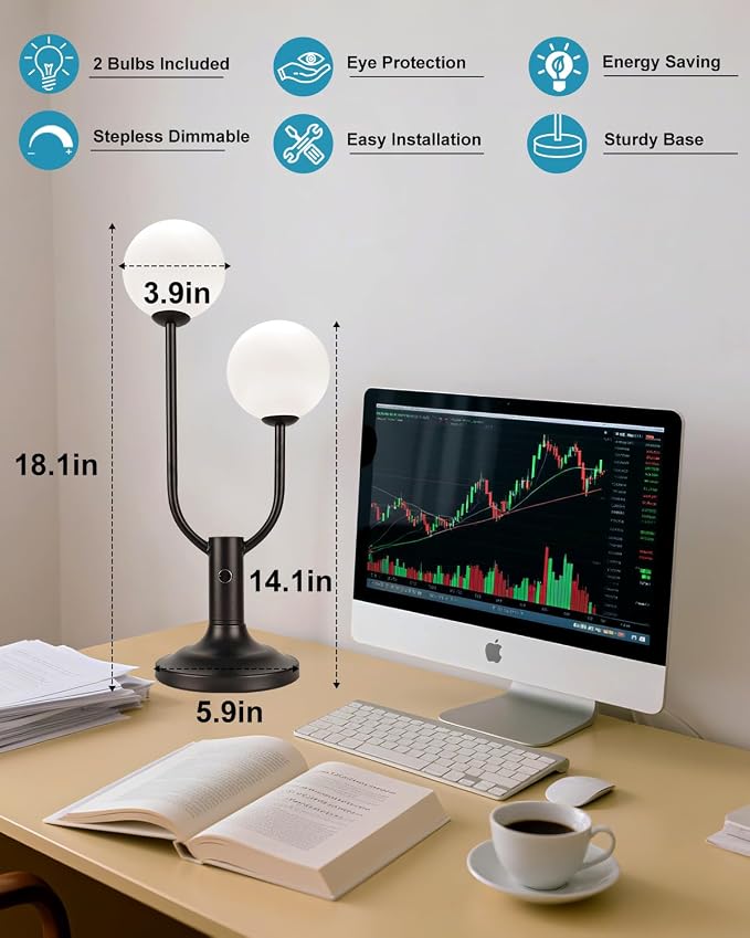 Lightdot Globe Table Lamp for Bedroom Mid Century Modern Black Small Desk Lamp - Image 5