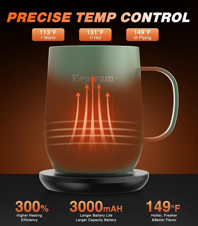 Kepwam Self Heating Coffee Mug T2, 16oz Smart Heated Coffee Mug, 150 Min - Image 2