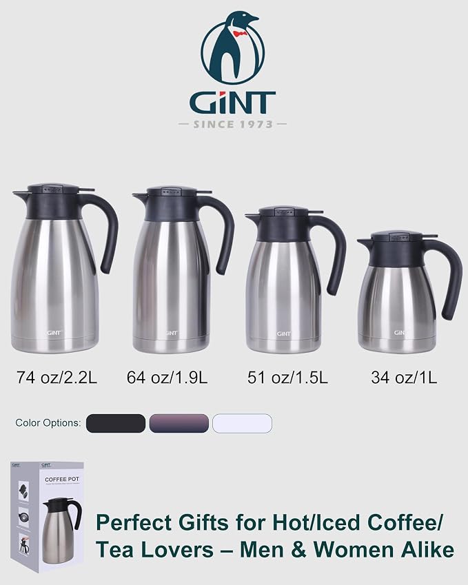 GiNT 74Oz Thermal Coffee Carafe, Insulated Stainless Steel Coffee Carafes - Image 9