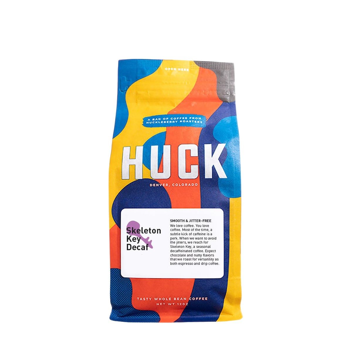 Skeleton Key Decaf - Roasted by Huckleberry Roasters - Whole Bean Coffee - 12 Ounce Bag