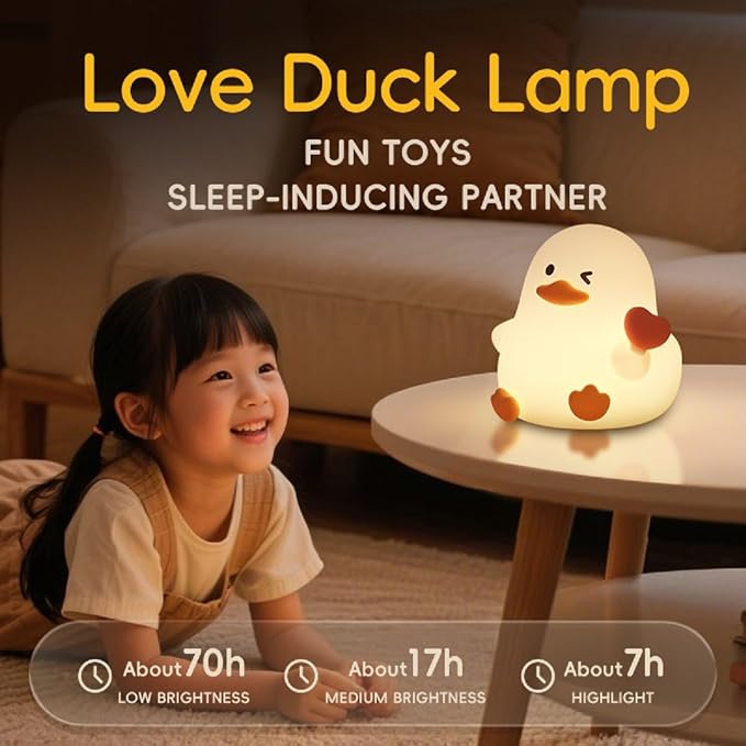Duck Night Light for Adults Kids, Cute Silicone Animal Dimmable Nursery - Image 2