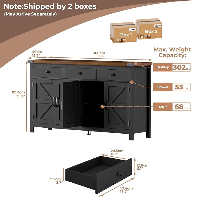 VVFLU 63" Sideboard Buffet Cabinet - Image 2