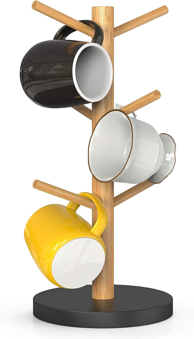 Wisuce Bamboo Coffee Mug Holder Tree, Thicker Base Coffee Cup Holder Stand by Wisuce