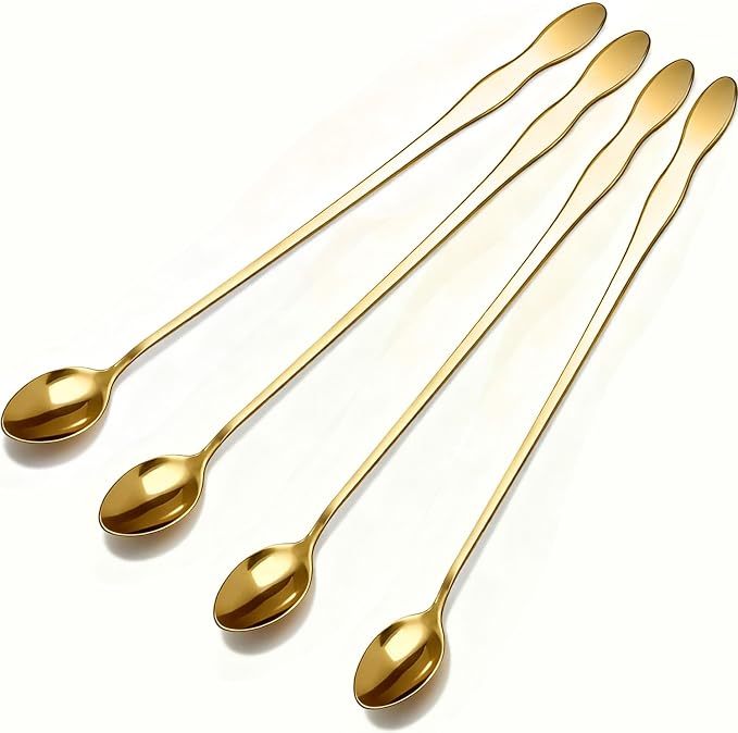Gold Long Coffee Spoons, Coffee Stirrers, Ice Tea Spoons, Stainless Steel Iced by Lekayihu