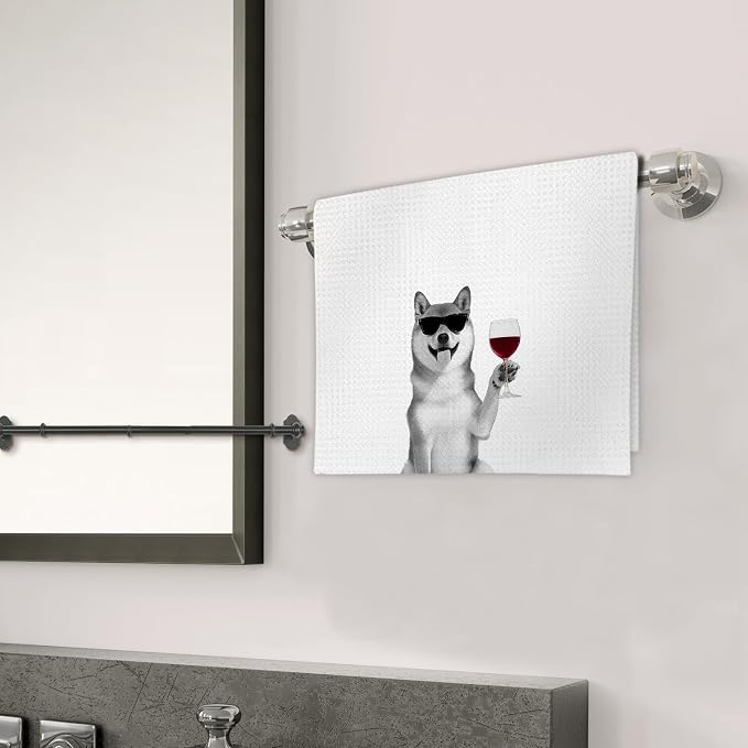 Shiba Inu Gifts Dog Wine Kitchen Towels Set of 2, Funny Dogs Beer Lover - Image 3