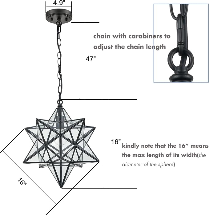 16'' Large Moravian Star Pendant Light Clear Glass Hanging Star Lights - Image 2