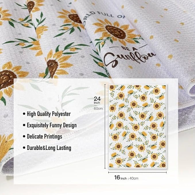 Sunny Kitchen Towels for Mom-Sunflower Absorbent Microfiber Dish Towel - Image 4